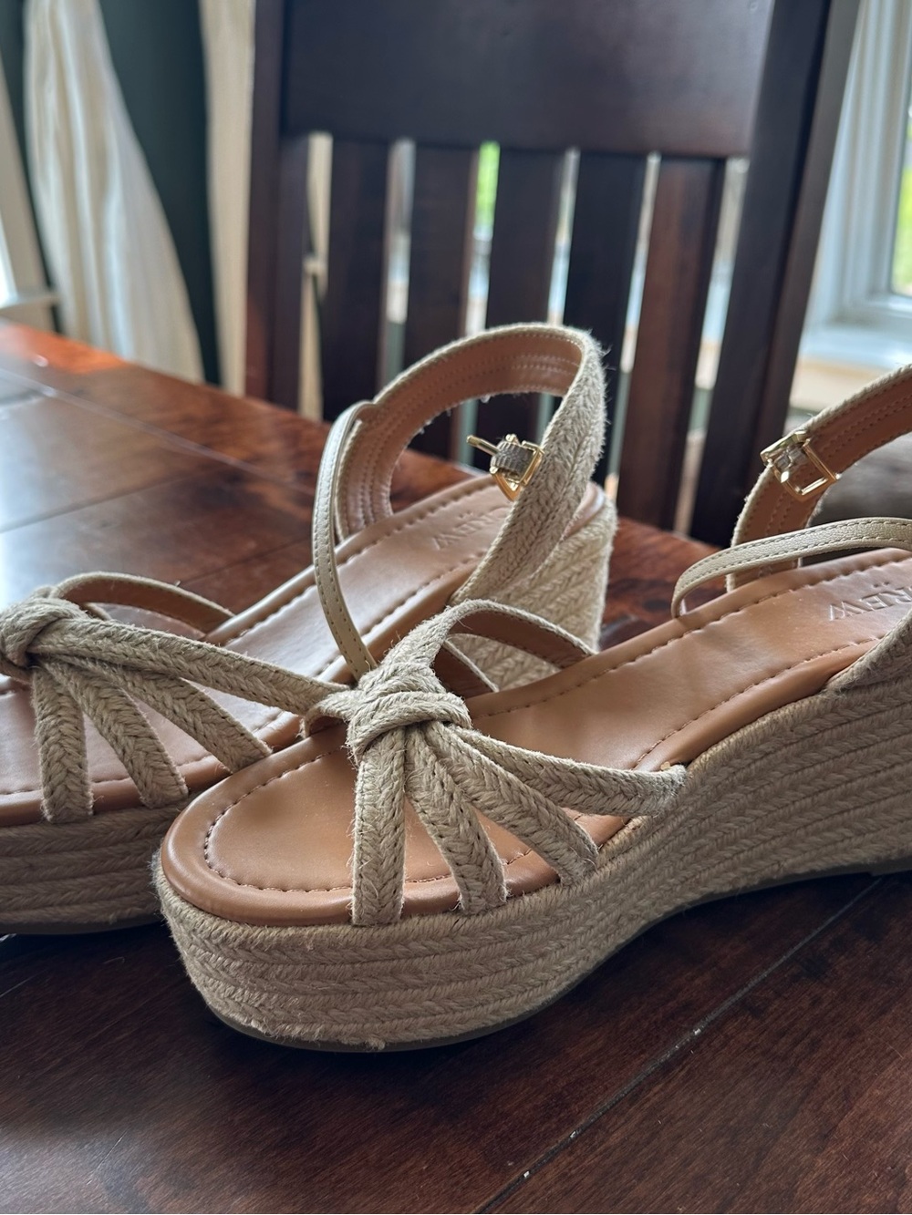 J. Crew Natural Beige Espadrille Wedge Sandals with Ankle Strap